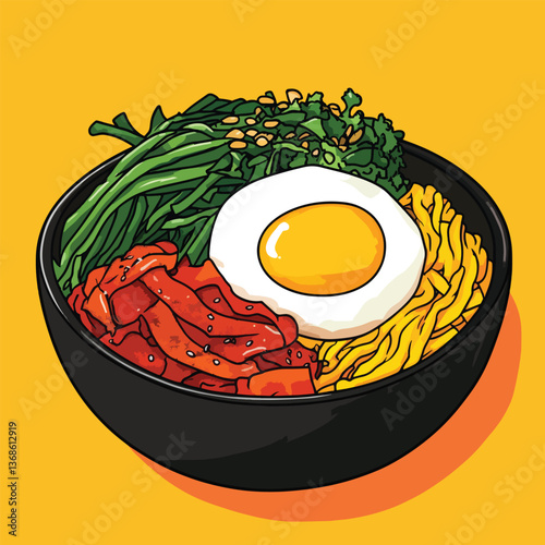 cartoon Bibimbap no details solid background