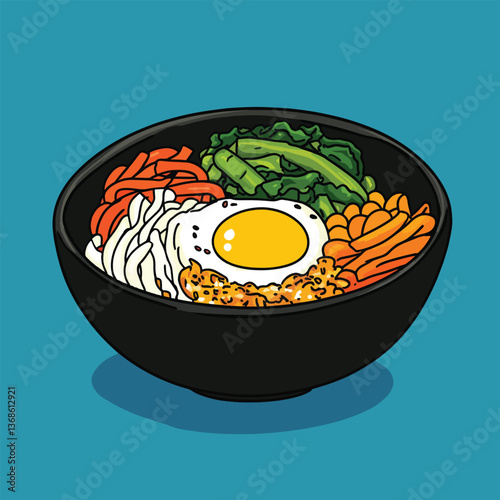 cartoon Bibimbap no details solid background