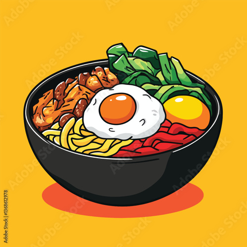 cartoon Bibimbap no details solid background