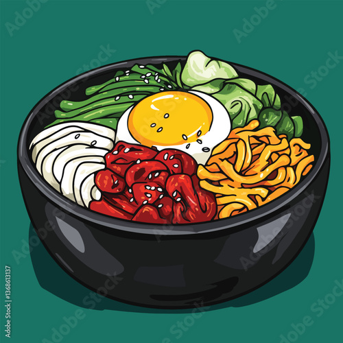 cartoon Bibimbap no details solid background