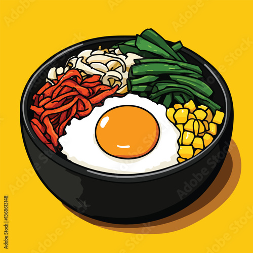 cartoon Bibimbap no details solid background
