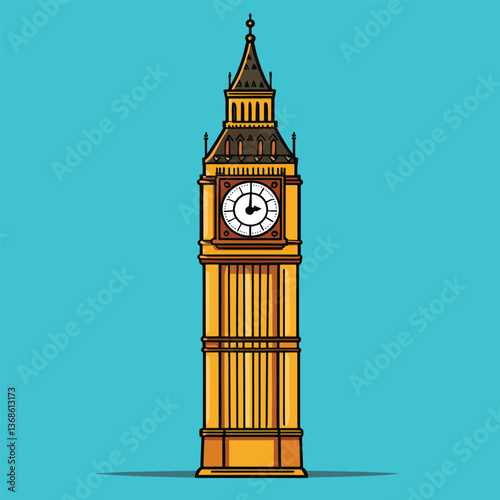 cartoon Big Ben no details solid background