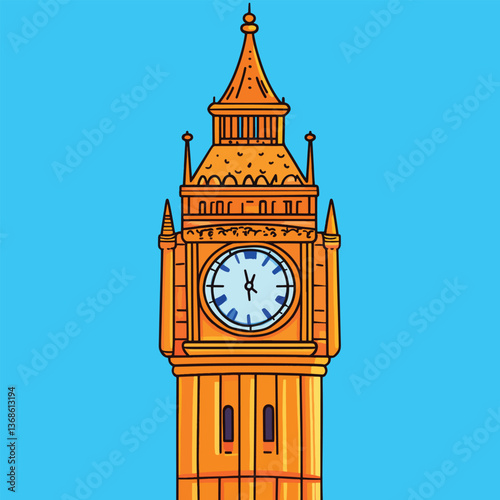 cartoon Big Ben no details solid background