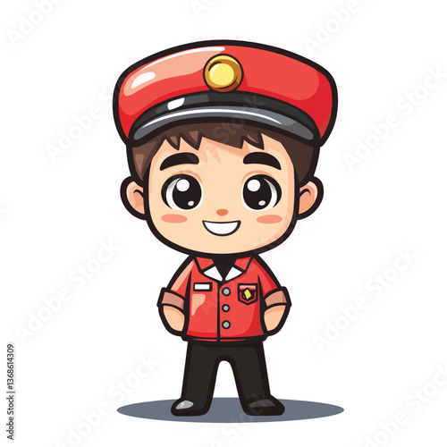 cartoon cute Train Operator boy mascot