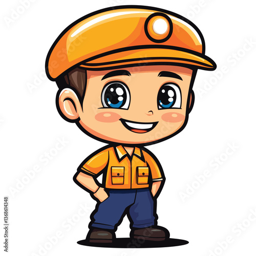 cartoon cute Train Operator boy mascot