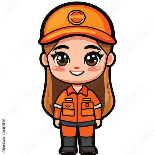 cartoon cute Train Operator girl mascot