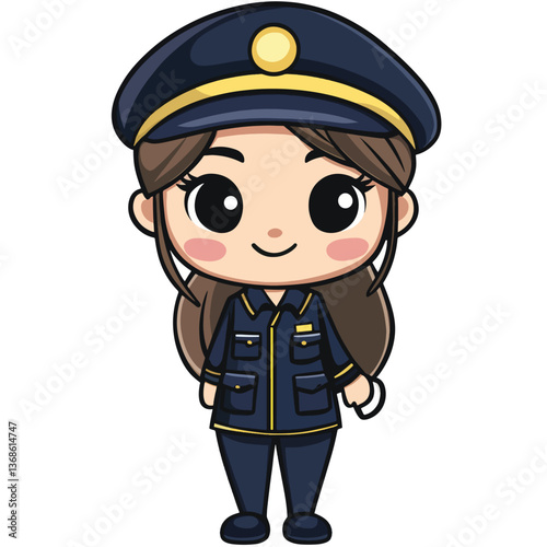 cartoon cute Train Operator girl mascot