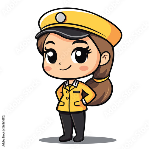 cartoon cute Train Operator girl mascot