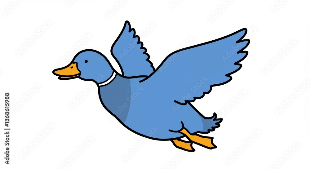Cartoon duck flying against a plain background Cartoon duck flying against a plain background
