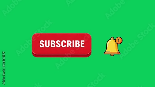 Animated Subscribe Button with Bell Notification | 4K Green Screen | YouTube Social Media Element | Click Subscribe and Bell Icon Animation | High-Quality Chroma Key Overlay for Video Editing