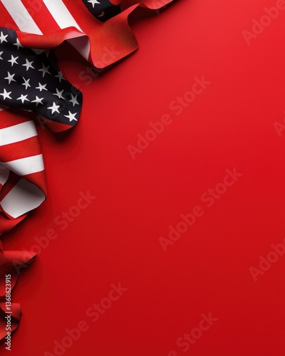 Obraz na płótnie Vibrant red background with patriotic ribbons featuring the American flag. w salonie