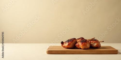 Delicious Grilled Chicken Pieces on Wooden Board, Ready to Serve