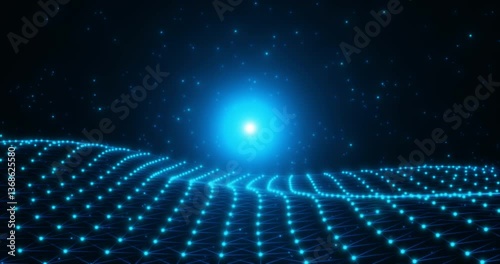 Waving interweaving of dots and lines, a network. Abstract animation.