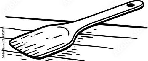 Wooden kitchen spatula sketch on rustic table, cooking and culinary utensil art