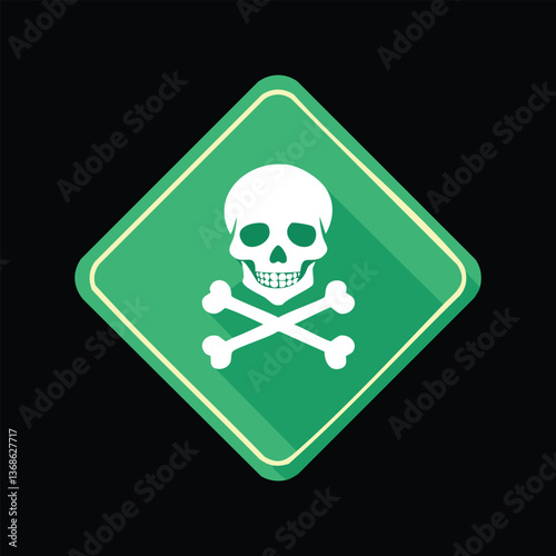Poison symbol illustration with a skull and crossbones, set on a green diamond