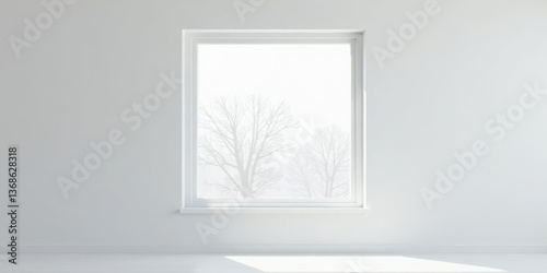 Serene Minimalist Interior Room with a Window Featuring Bare Winter Trees Outside