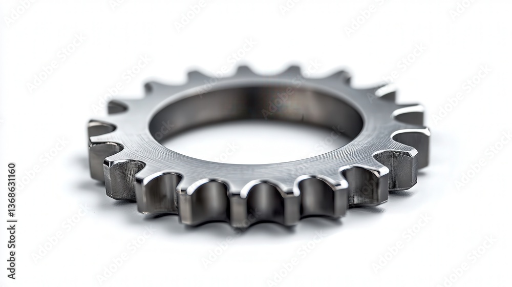 Close-up of a shiny metallic gear with intricate teeth details. Close-up of a shiny metallic gear with intricate teeth details.