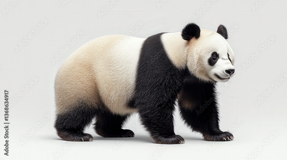 Obraz premium Majestic giant panda standing gracefully on a clean white background.