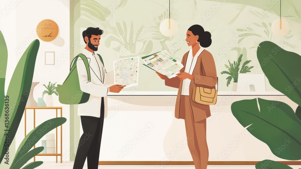 Concierge helping guest navigate local attractions at a luxury hotel in an elegant lobby area Generative AI Concierge helping guest navigate local attractions at a luxury hotel in an elegant lobby area Generative AI