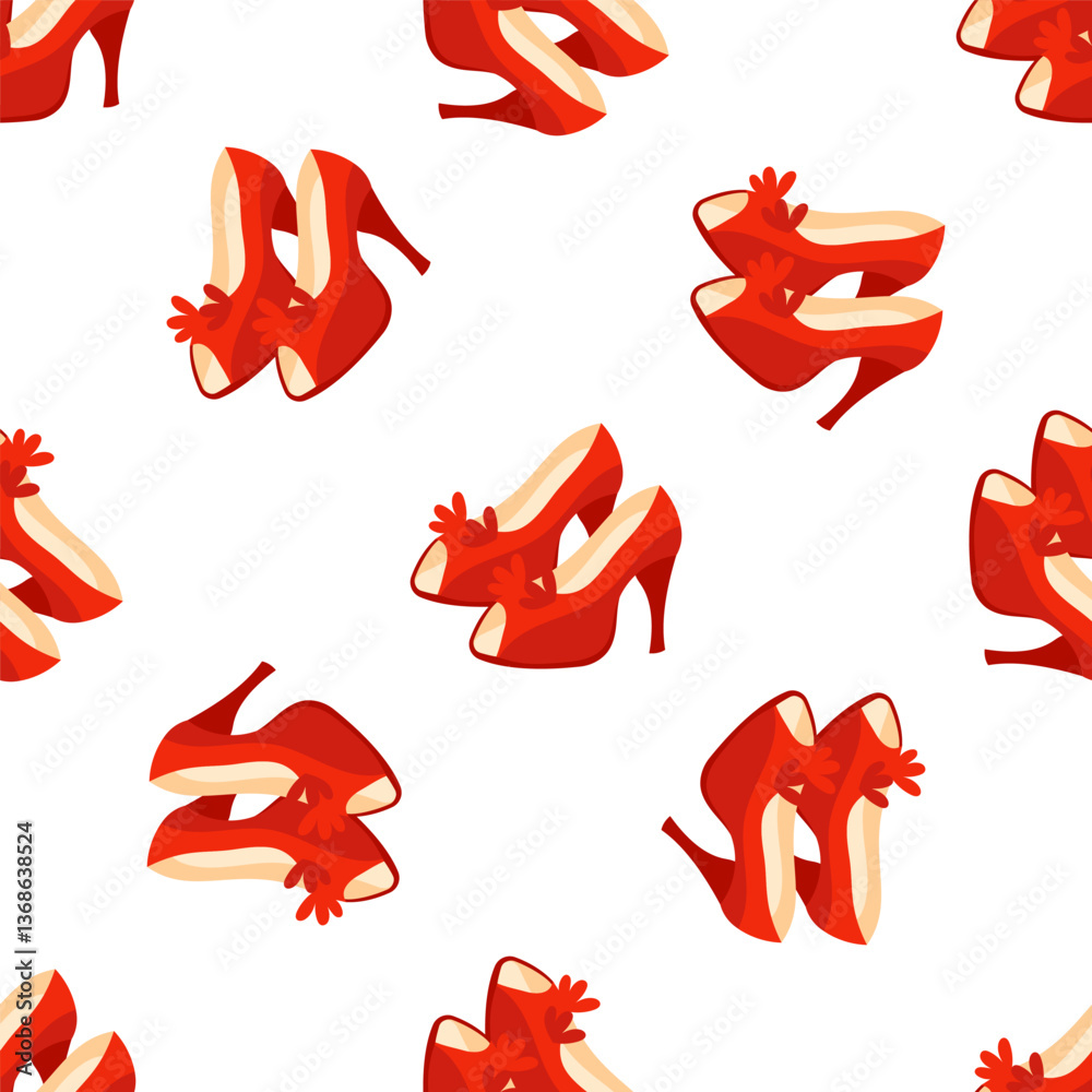 Red elegant high heel shoes seamless pattern on white background Red elegant high heel shoes seamless pattern on white background