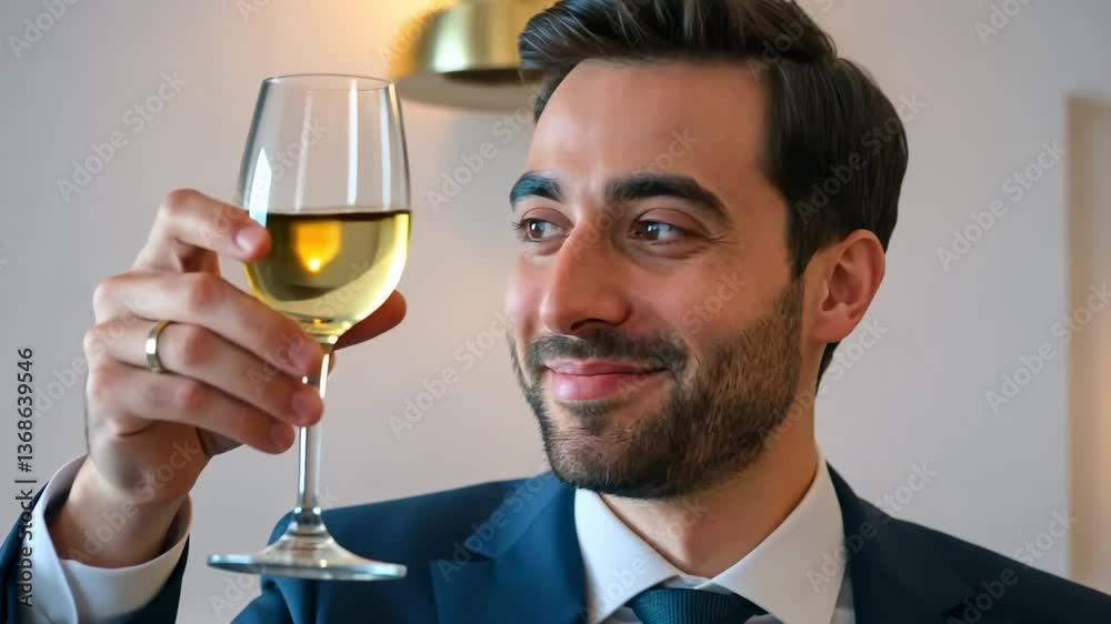 Sophisticated celebration with a toasting gentleman in elegant attire Sophisticated celebration with a toasting gentleman in elegant attire
