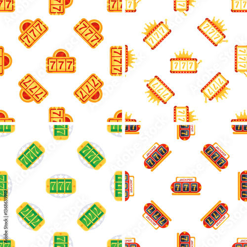 Casino slot machine jackpot 777 and crown seamless pattern set