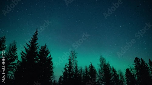 Timelapse of aurora borealis over the forests in early spring in Pirkanmaa, Finland