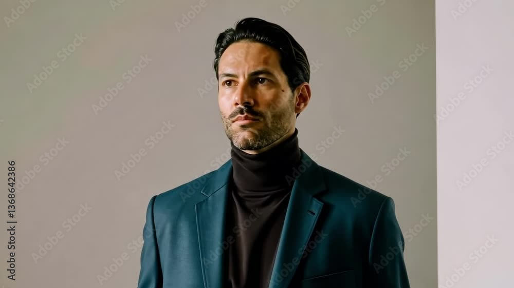 Confident businessman posing in smart suit with stylish jacket and thoughtful expression Confident businessman posing in smart suit with stylish jacket and thoughtful expression