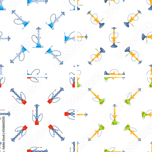 Seamless pattern featuring colorful hookahs, suitable for backgrounds, textiles, and various design applications
