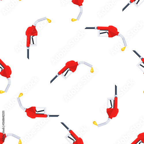 Fuel nozzle dripping gasoline on seamless pattern background