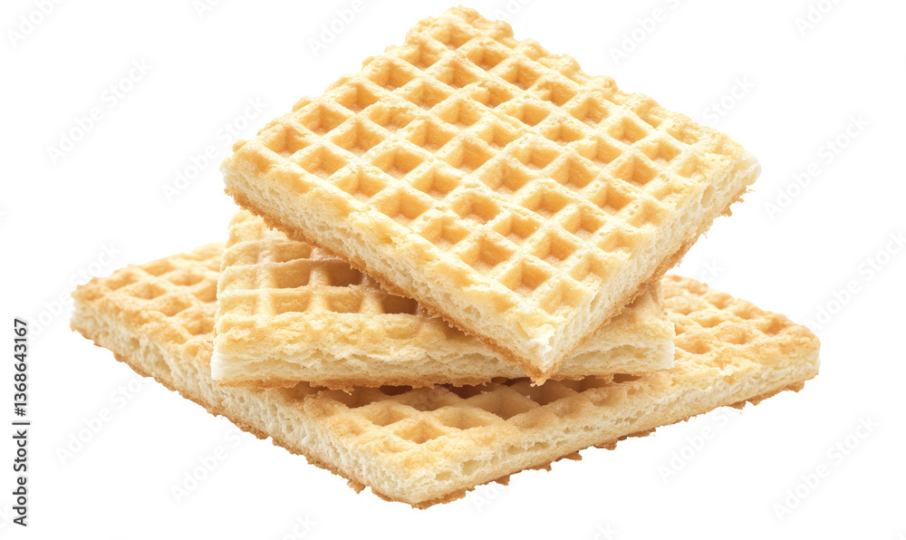 Stacked square waffles on transparent background for food advertising Stacked square waffles on transparent background for food advertising