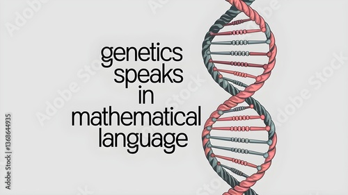 A stylized diagram of a DNA double helix with pink and gray-green colors. On the left is text in large black letters that says 