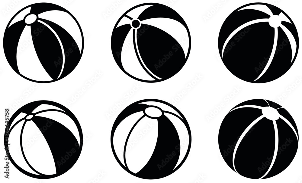 Obraz premium Beach Ball Icons Collection - Summer, Fun, Vacation, Play, Black and White Design