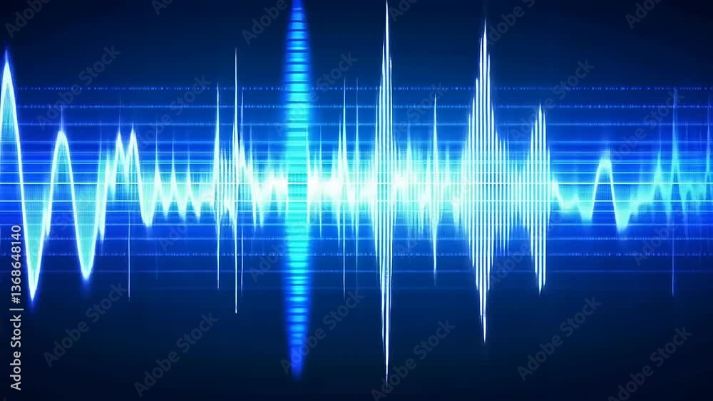 Blue sound wave visualization with digital elements, representing audio analysis and technology
