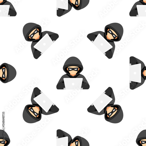 Masked hacker committing a cyber crime using laptop