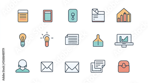 Minimalist Business Icons on White Background, Representing Modern Simplicity and Professional Clarity