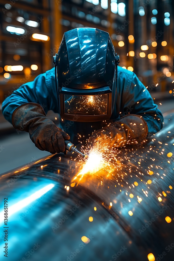 Welder working in factory. Welder working in factory.