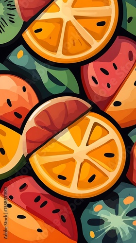 Vibrant colorful fruit slices collage.