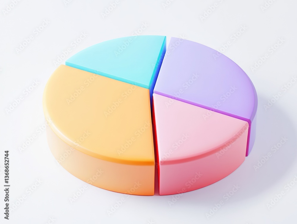 Obraz premium 3D pie chart, colorful, simple white background, 2D illustration style, isometric view