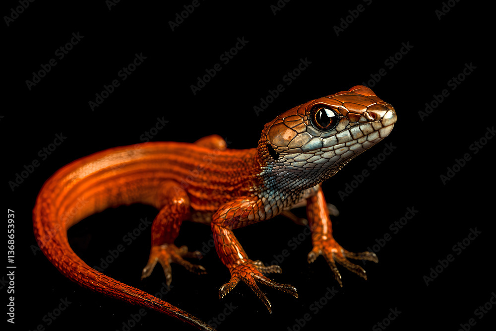 Naklejka premium A close-up shot of a lizard isolated against a black background, showcasing its detailed features and texture