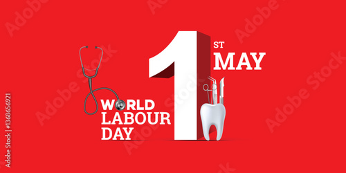 1st May Happy Workers Labor Day creative concept editable vector design ideas for dental care, Dental Doctors, Dental Clinics, and teeth. The toothbrush paste