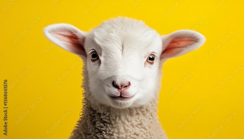 Fototapeta premium Baby Lamb Portrait Yellow Backdrop