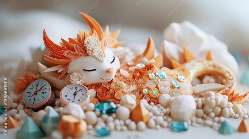 Obraz premium Generic Chibi Dragon View Pale Clock Gems Gems Small