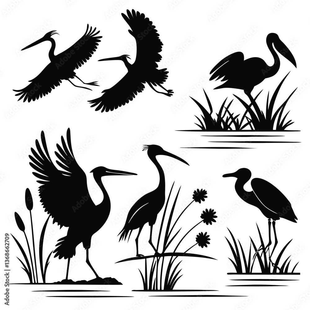Naklejka premium Birds silhouette vector collection white background.