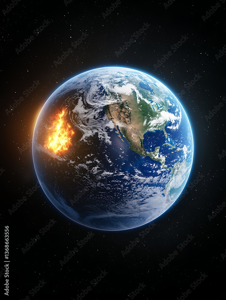 Fototapeta premium Burning Earth with Space View.