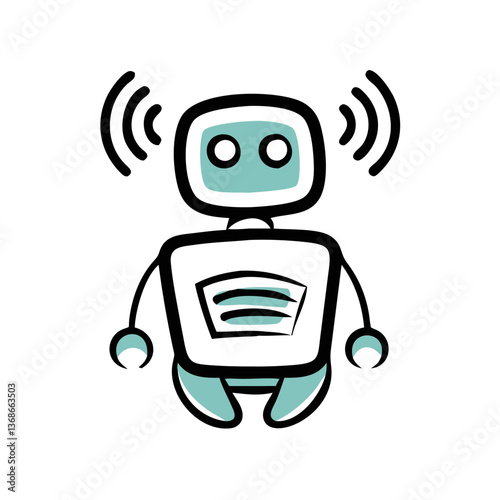 Friendly cartoon robot with antennas communicating wirelessly in a fun design