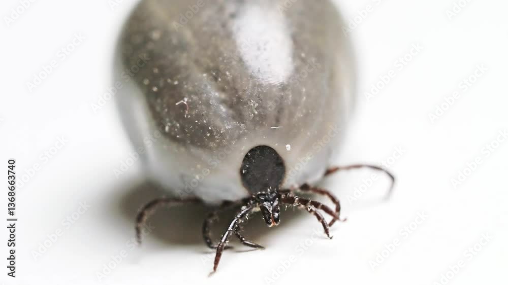Short clip of engorged tick moving on white background Short clip of engorged tick moving on white background