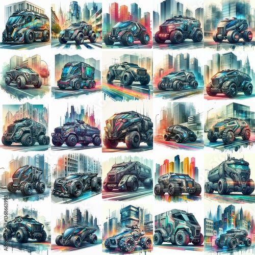 Futuristic concept Armoured car. AI generated illustration photo
