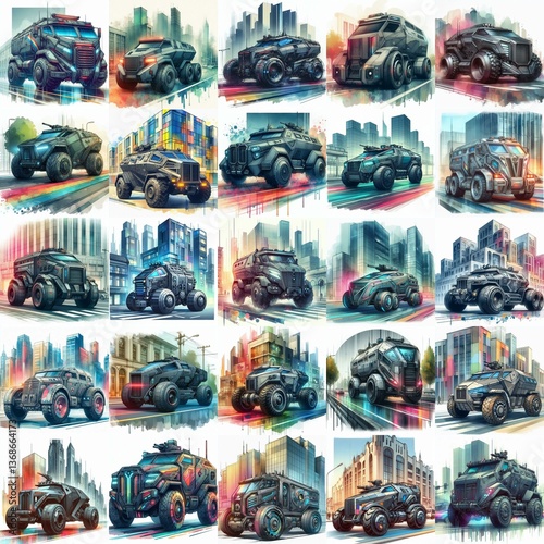 Futuristic concept Armoured car. AI generated illustration photo