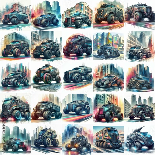 Futuristic concept Armoured car. AI generated illustration photo